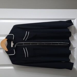 LOFT Black Long Sleeve Button Down Blouse with White Trim